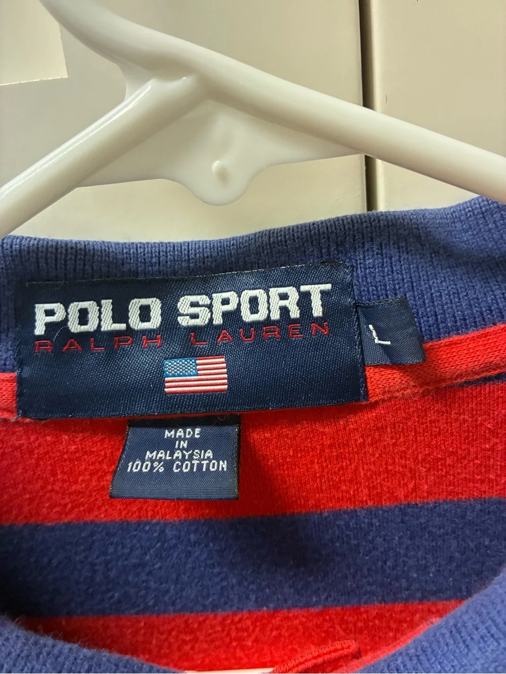 Vintage Polo by Ralph Lauren Men's Blue & Red Striped Polo Shirt